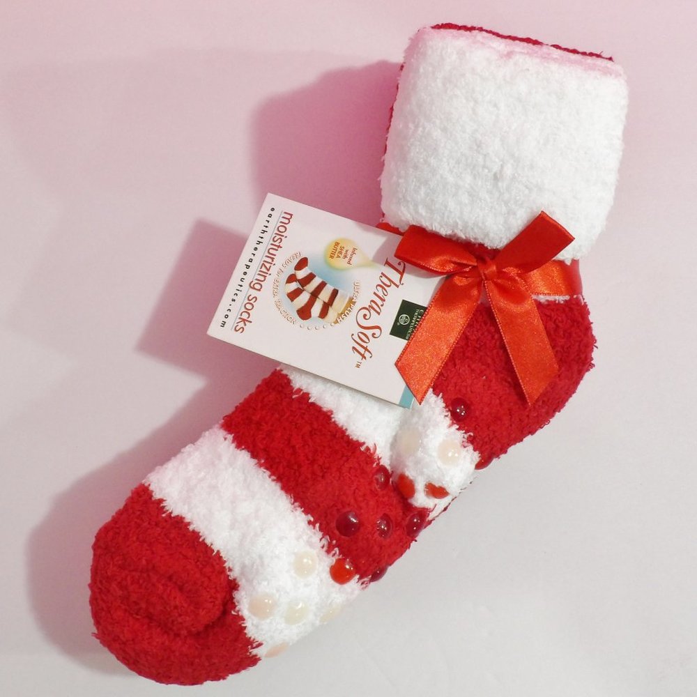 2 Pack Earth Therapeutics Red Striped Moisturizing Socks